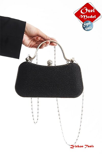 Famels Siyah Taşlı Abiye Çanta Özel Taşlı Kilit Açma ,zincir Ve Kolçaklı Hedi...