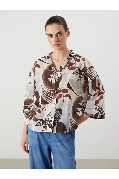 LC Waikiki Cămașă oversize pentru femei LCW Vision maro cu model