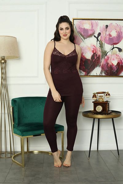 JENİKA Women's Lace Collar Ribbon Detailed Morning Gown 3-Piece Pajama Set
