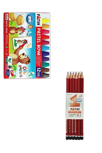 Fatih 12 قطعة من أقلام التلوين الباستيل + قلم رصاص مرجاني فاتح 12 قطعة / مجمو...