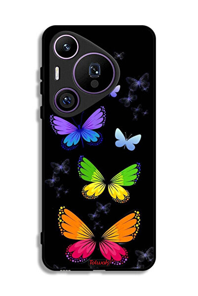 Tolwak غطاء حماية لهاتف هواوي بيورا 70 برو بنقشة فراشات ملونة