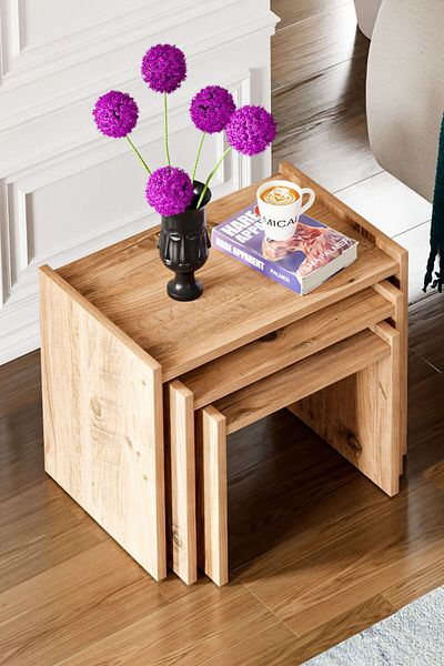 Ceramical Zg4 Nesting Table , Coffee Table Set Of 3 , Home Small Space - Pine
