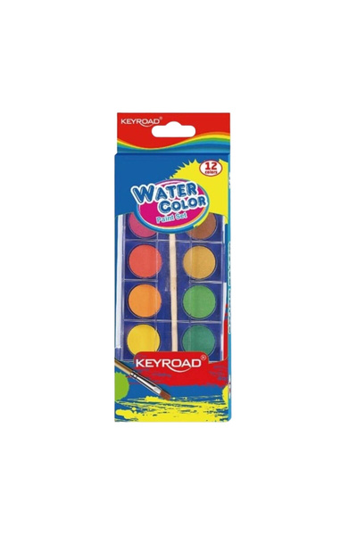 KEYROAD Acuarele 12 Culori Opace, 28mm, cu Pensula, Carcasa PVC