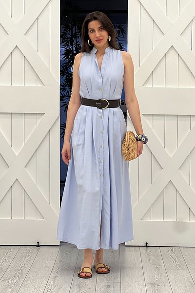 Act Pepicino Kids&Boutique Baby Blue Judge Collar Pleated Belted Dress 17342