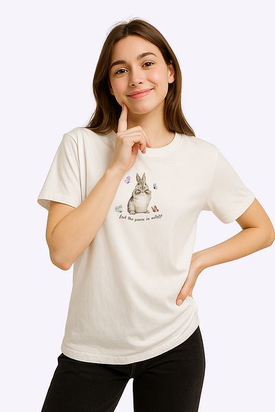 FANA Women's Relaxed Fit Printed T-Shirt - Colorful Rabbit Printed T-Shirt