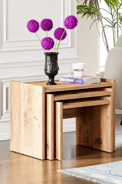 Ceramical Zg4 Nesting Table , Coffee Table Set Of 3 , Home Small Space - Pine