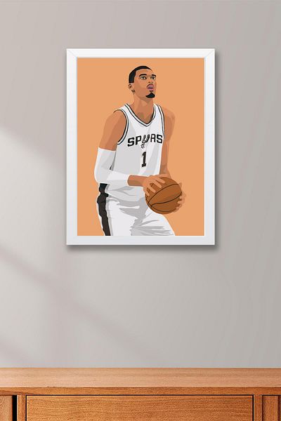Saturn Victor Wembanyama Framed Painting - Basketball Nba Poster Painting