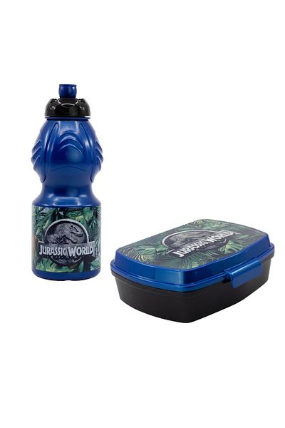 JURASSIC WORLD Set of 400 ml aluminum water bottle and sandwich box, multicolor, plastic, BPA-free, Jurassic World
