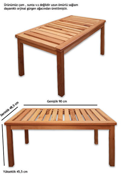 MONTESEV Doğal Gürgen Ağacı Orta Sehpa Masa Balkon Bahçe Kamp Piknik Mutfak Ç...