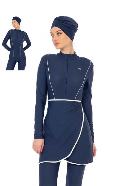 allsea Navy Blue Full Covered Hijab Swimsuit – Includes Cap, Zippered C5T0N06