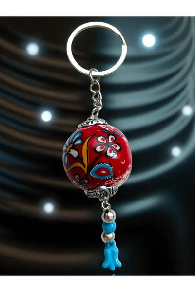 GALATA GIFT Tile Patterned Ceramic Ball Keychain, Tile, Colorful Keychain with Tulip Pattern Tulip Tip