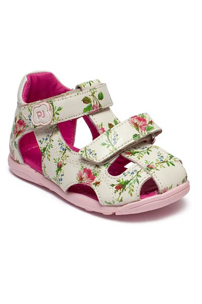 PJ Shoes Leather sandals with heel and ultra flexible sole Mario flowers