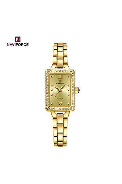 Naviforce Women's Luxury Gold Rectangular Watch – Elegant Analog, Stainless Steel, Crystal Bezel, Waterproof