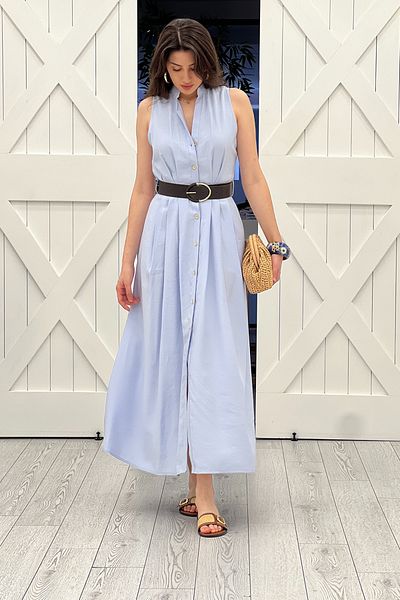 Act Pepicino Kids&Boutique Baby Blue Judge Collar Pleated Belted Dress 17342