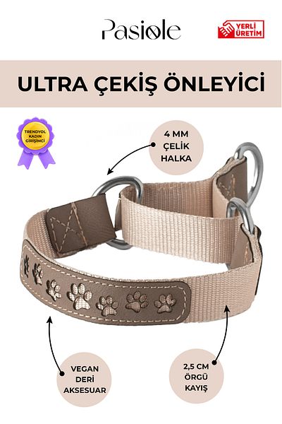 pasiole Anti-Traction Leash Choke |   Leather Front Face with Paw Print Detail |   Dog Collar