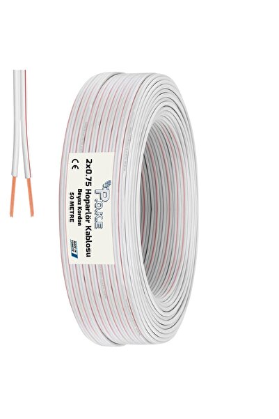 Poke 50 Metre 2x0,75mm Beyaz Kırmızı Çizgili Kordon Yassı Kablo Bakır Alaşımlı
