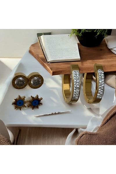İNN JEWELLERY Steel Earrings Tarnish-Free Antiallergic Set of 6 with Figures (2 Years Importer Guarantee)
