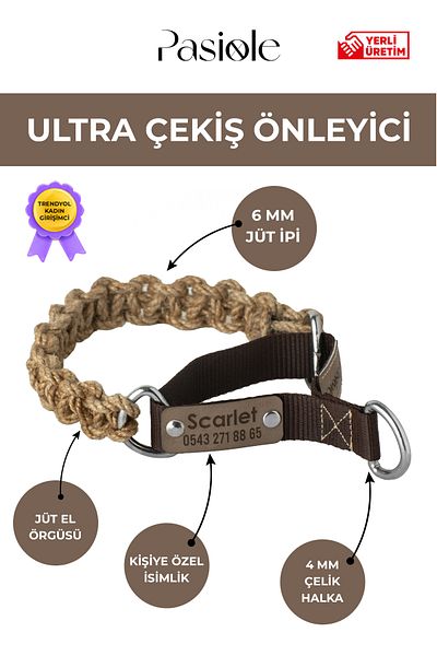 pasiole Dog Collar Choke |   Ultra Anti-Traction |   Jute Drawstring Knitting |   Steel Fittings