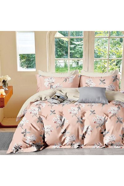 Pucioasa Double percale bed linen 6 pieces 100% cotton with white flowers, duvet cover sheet 200x230cm
