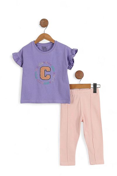 Ege Bebek Tight Mold! Girl's 4-11 Years Embroidered Detailled Summer Shorts Bottom Top Set
