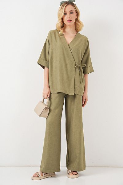 Bigdart Women's Tie Front Bottom Top Set 6745 - Çağla