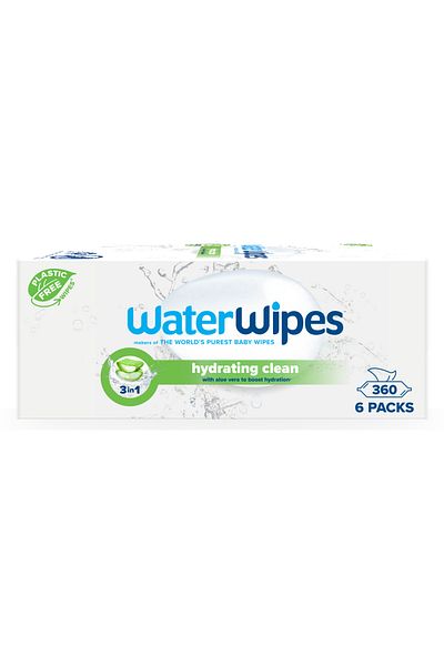 WaterWipes Hydrating Clean Baby Wipes,360 Wipes(6 Packs)with 99% Water&AloeVera Extract,Wet Wipes for Face&Body