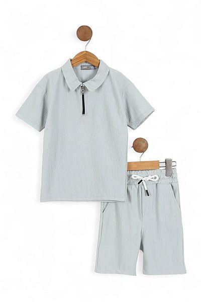 Ege Bebek Boy's Slim Fit Zipper Collar Shorts Stylish 5-6-7-8-9-10-11-12 Years Bottom Top Cool Set