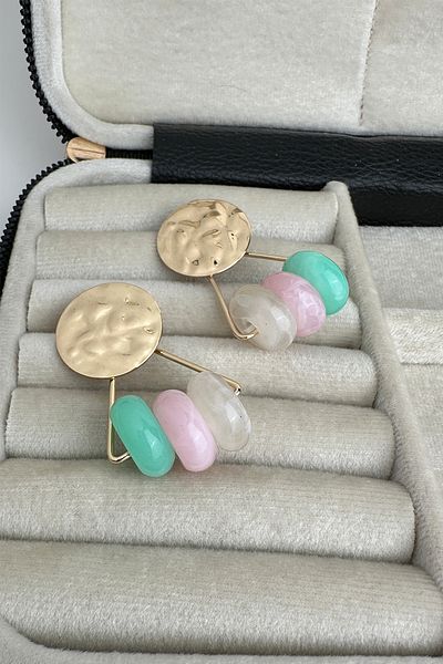 Modex Round Metal Detail Acrylic Colorful Hoops Earrings (5cm)