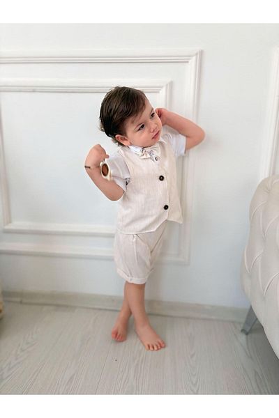 Z KİDS Baby Kids Suit with Vest and Shorts and White Shirt