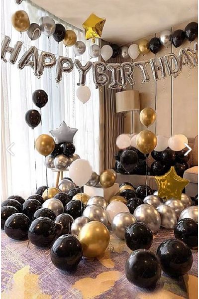tedaks Metallic Silver and Black Concept Birthday Balloon Set Party Ornament