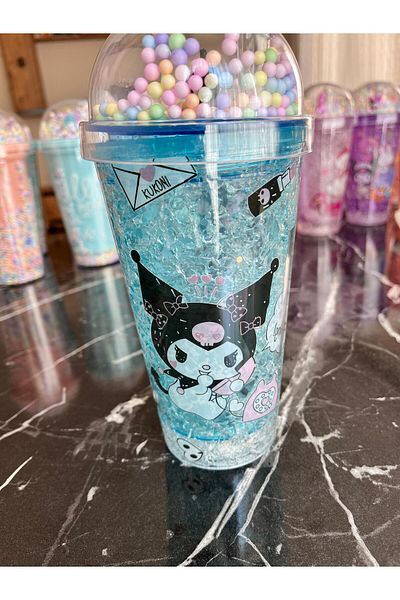 EMKSHOP Colorful Lighted Large Cup with Straw Double Layer 3 Mode Lighted
