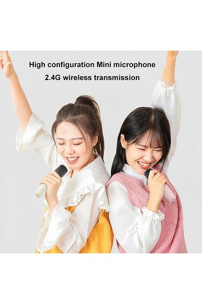 divendi-ro Karaoke set with 5W speaker and 2 microphones, wireless, bluetooth, RGB light, beige