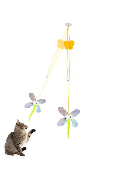 Beatitude Rattle Cat Toy Adhesive Drawstring Furry Fishing Rod for Cats Toy Pet Colorful Fishing Rod