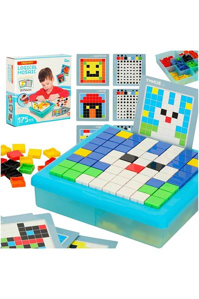 Micostore Logic Puzzle and STEM Mosaic Game for Kids, 175 Pieces, 20 Educational Templates, 3 Years+