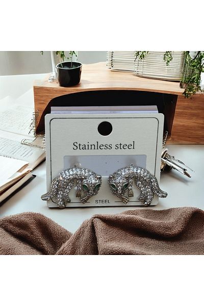 İNN JEWELLERY Steel Earrings Tarnish-Free Antiallergic Tiger Figured (2 Years Importer Guaranteed)