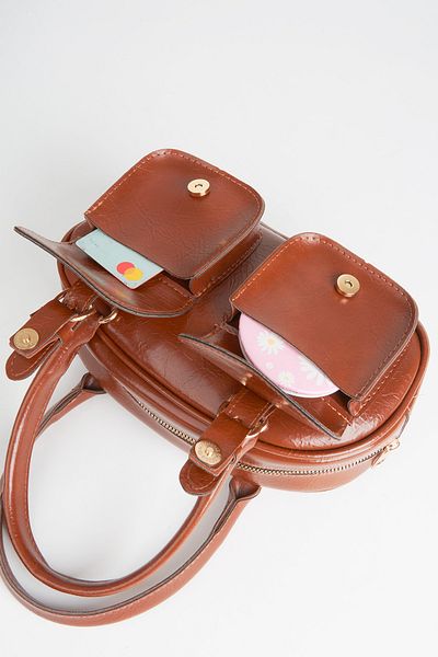 Vivaq Women's Tan 3-Pocket Zipper and Snap Closure Adjustable Strap Handbag and Shoulder Bag