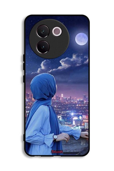 Tolwak غطاء حماية لهاتف Vivo V30e 5G بطبعة فتاة محجبة تنظر إلى القمر