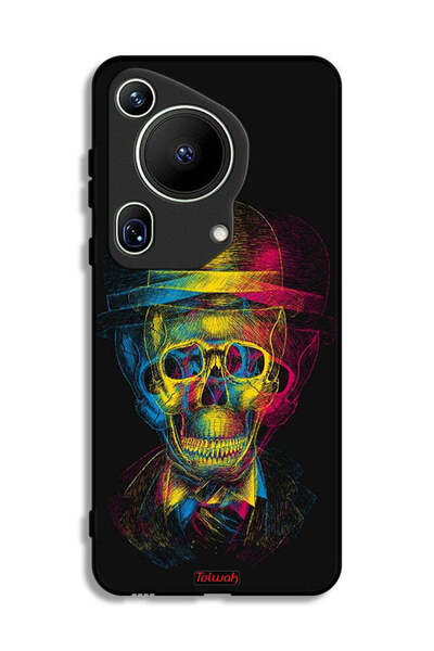 Tolwak غطاء حماية فائق لهاتف هواوي بيورا 70 بتصميم جمجمة وقبعة ملونة وفن خيالي