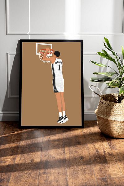 Saturn Victor Wembanyama Framed Painting - Basketball Nba Poster Painting