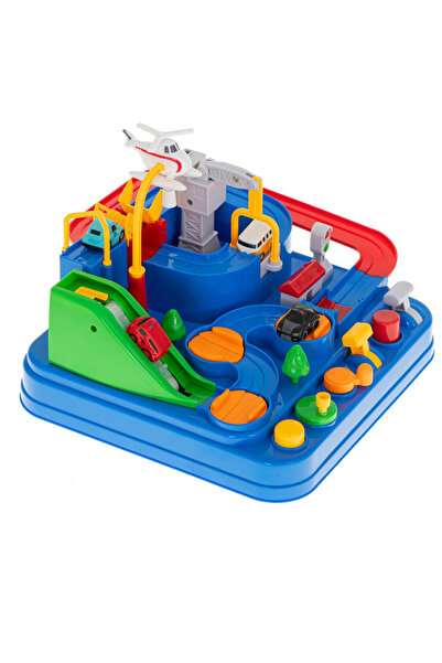 Micostore Jucarie Circuit de Curse cu Butoane, Masinute Incluse, Elicopter, Pod Mobil, Macara, 3 ani+