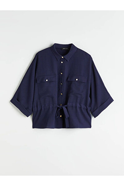 LC Waikiki Lcw Vision Navy Blue Dobby Oversize Women's Shirt