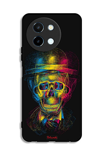 Tolwak غطاء حماية لهاتف Vivo Y38 5G بتصميم جمجمة وقبعة ملونة وفن خيالي