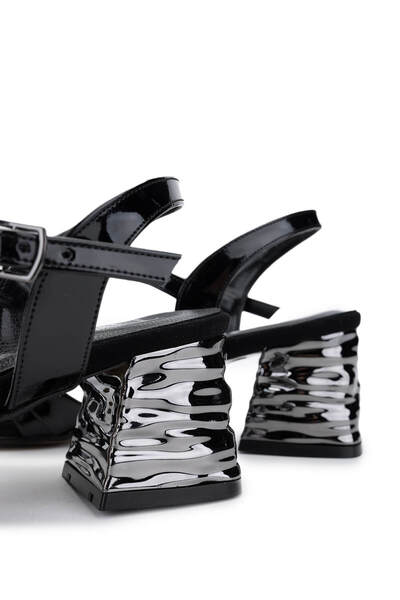 Tamer Tanca Women's Vegan Black Patent Leather Heeled Shoes