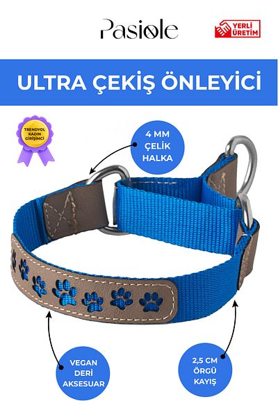 pasiole Anti-Traction Leash Choke |   Leather Front Face with Paw Print Detail |   Dog Collar
