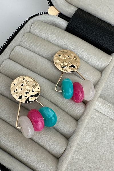 Modex Round Metal Detail Acrylic Colorful Hoops Earrings (5cm)