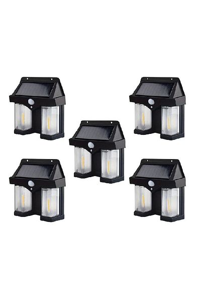divendi-ro Set of 5 x Double solar wall lights, 2W, 1200LM, weatherproof IP65, for home or garden, black