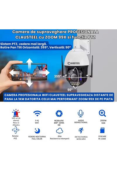 CLAUSTEEL Professional WiFi Surveillance Camera with 99x Zoom, 8 MP, 4K, 1 KM View,