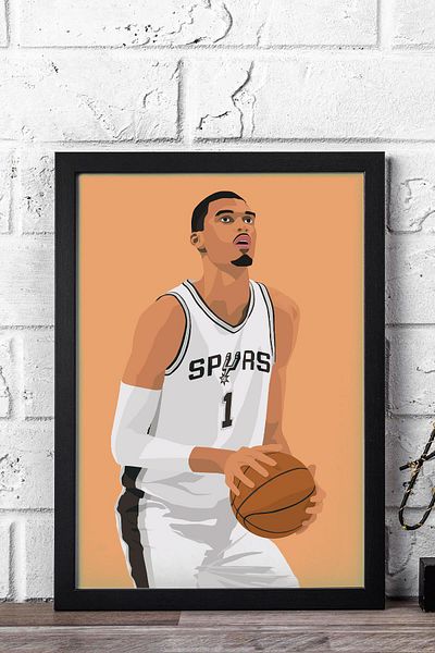 Saturn Victor Wembanyama Framed Painting - Basketball Nba Poster Painting