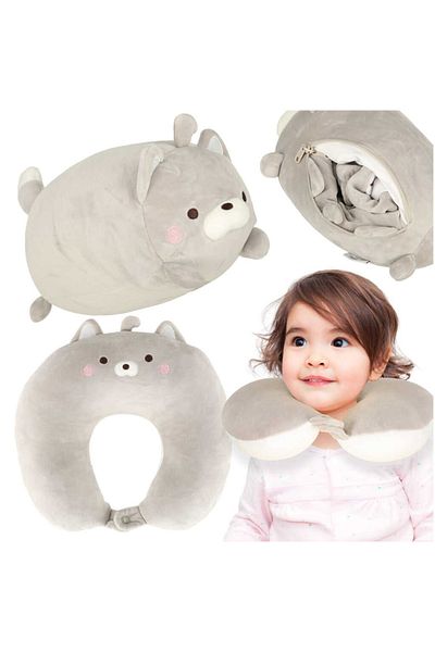 Micostore 2 in 1 Travel Pillow with Plush Cat Toy, Ergonomic, For Children, Sleep and Relaxation