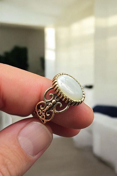 NBS Beautiful Naturel Stones Copper Pure Ring Adjustable Selenite Design Quality (Evil Eye) (Special Day, Gift)
